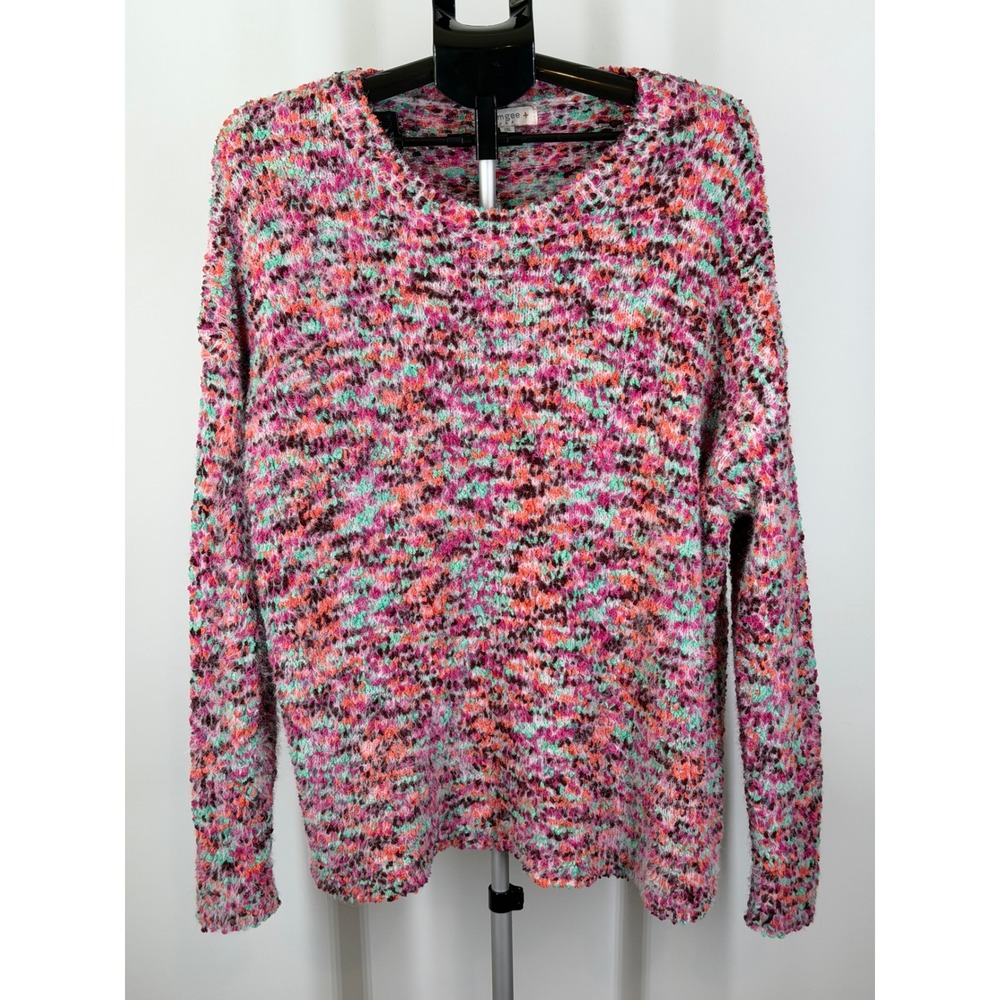 Umgee USA Womens 2XL Popcorn Knit Sweater Multicolor Space Dye Crewneck Pullover